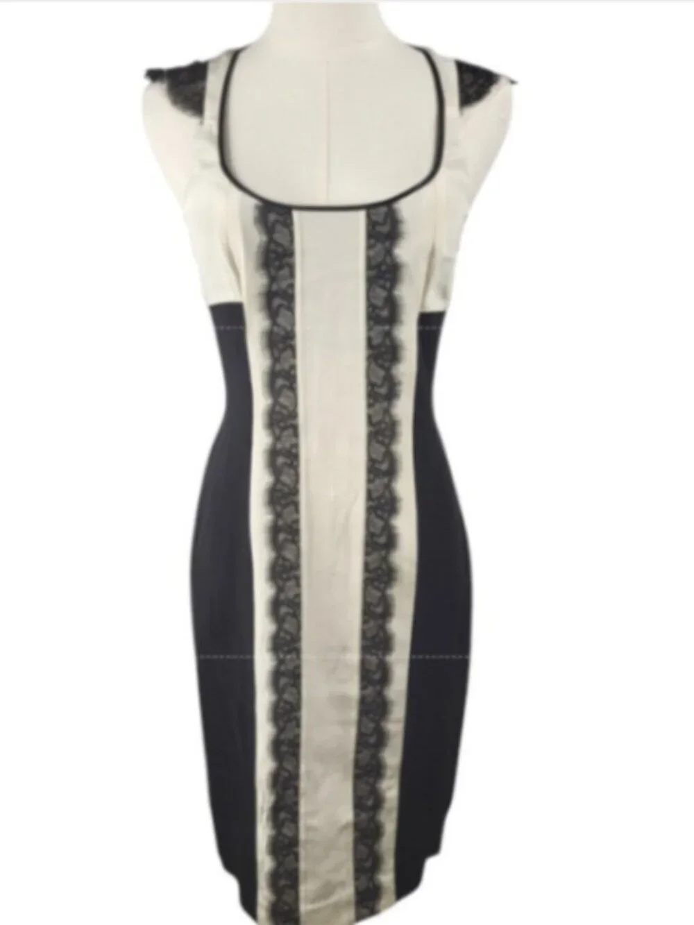NEW Jay Godfrey Silk Black & Off‑White Lace Trim Dress | Racerback Zip |  Size 2